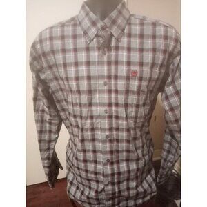 Cinch Men’s Button Long Sleeve Button Shirt Gray Plaid Western Cowboy Small S